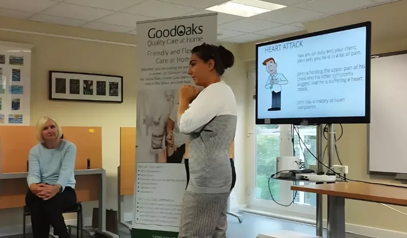 Family carers participating in Basic Life Support and First Aid training hosted by GoodOaks Homecare Aylesbury at Chilterns Neuro Centre.