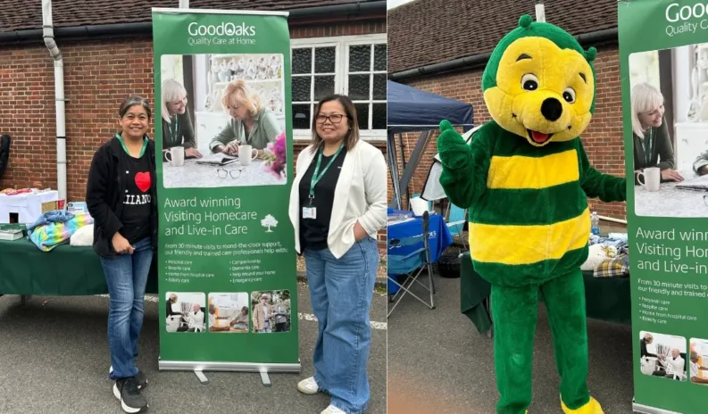 GoodOaks Homecare team at Horsham Hospital Summer Fete community stall engaging with local visitors.