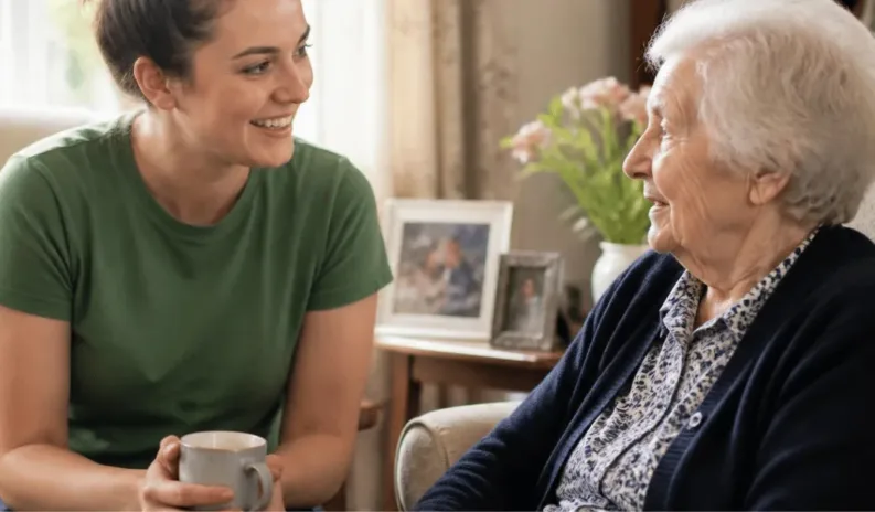 Older person enjoying companionship and a regular homecare visit