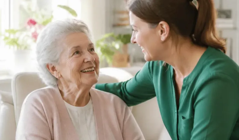 Live-in care professional supporting an older person at home in Poole